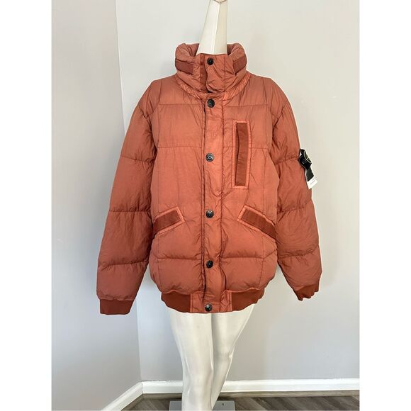 NWT Stone Island Mens Down Packable Hood Compass Badge Puffer Jacket Rust Large - Picture 3 of 10